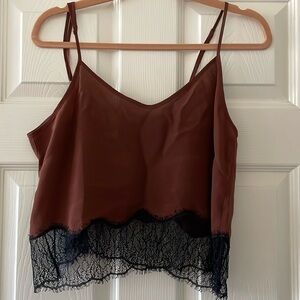 Aritzia Wilfred Chimère Lace Hem 100% Silk Camisole - Brownish Burgundy Medium